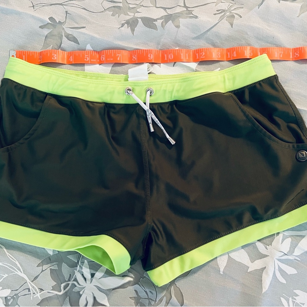 Neon Green and Black Swim Trunks